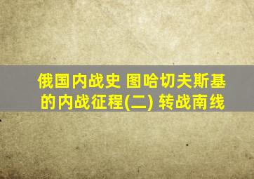 俄国内战史 图哈切夫斯基的内战征程(二) 转战南线